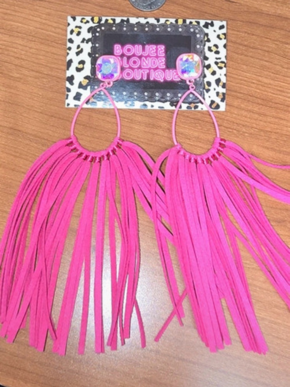 Hot Pink Fringe Hoop Earrings